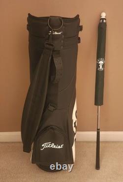 Titleist Golf Cart Bag 3 Way 2 Pocket Leather Grain Black White Vintage