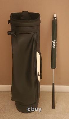 Titleist Golf Cart Bag 3 Way 2 Pocket Leather Grain Black White Vintage