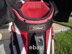 Titleist Lightweight 14 Way Nylon Cart Golf Bag 10 Pocket & Cover Red White Blk