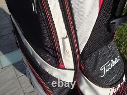 Titleist Lightweight 14 Way Nylon Cart Golf Bag 10 Pocket & Cover Red White Blk