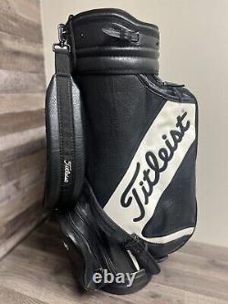 Titleist Tour Leather Staff Bag Black/White Single Strap 6-Way Divider Cart Bag