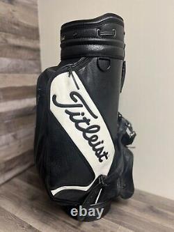 Titleist Tour Leather Staff Bag Black/White Single Strap 6-Way Divider Cart Bag