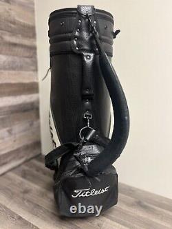 Titleist Tour Leather Staff Bag Black/White Single Strap 6-Way Divider Cart Bag