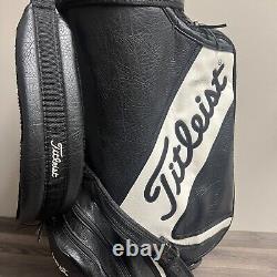 Titleist Tour Leather Staff Bag Black/White Single Strap 6-Way Divider Cart Bag