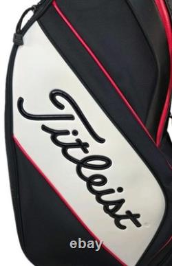 Titleist Tour Staff Bag 6 Way 7 Pockets Golf Cart Black White Faux Leather