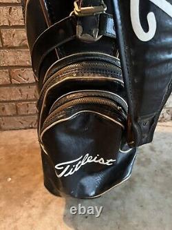 Titleist Vintage Cart Golf Bag Black /White Faux Leather With Rain Cover