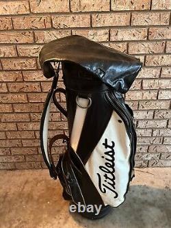 Titleist Vintage Cart Golf Bag Black /White Faux Leather With Rain Cover