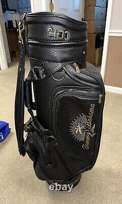 Tommy Bahama Black Leather Golf Cart Bag with Rain Cover & 6-Way Club Divider