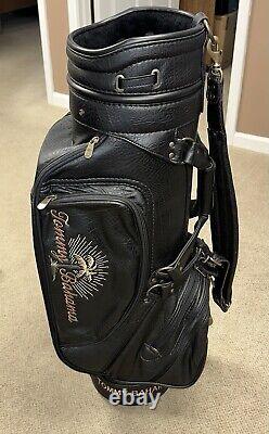 Tommy Bahama Black Leather Golf Cart Bag with Rain Cover & 6-Way Club Divider