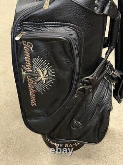 Tommy Bahama Black Leather Golf Cart Bag with Rain Cover & 6-Way Club Divider