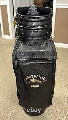 Tommy Bahama Black Leather Golf Cart Bag with Rain Cover & 6-Way Club Divider