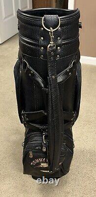 Tommy Bahama Black Leather Golf Cart Bag with Rain Cover & 6-Way Club Divider