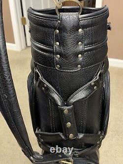 Tommy Bahama Black Leather Golf Cart Bag with Rain Cover & 6-Way Club Divider