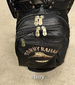 Tommy Bahama Black Leather Golf Cart Bag with Rain Cover & 6-Way Club Divider