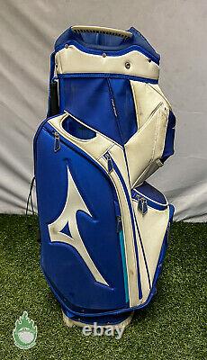 Used Mizuno Cart Bag 14-Way Golf Stand Bag Blue/White with Rainhood