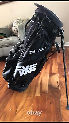 Used PXG Leather black 6-way cart bag with rain cover $30 SHIPPING