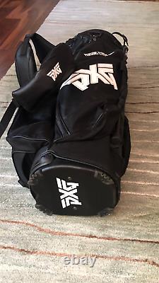 Used PXG Leather black 6-way cart bag with rain cover $30 SHIPPING