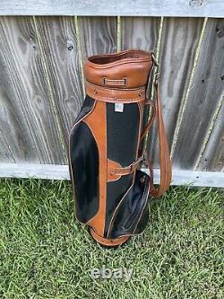 VINTAGE HOT-Z Cart Golf Bag BROWN And Black Leather 6 Way/Very Nice