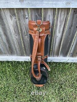 VINTAGE HOT-Z Cart Golf Bag BROWN And Black Leather 6 Way/Very Nice