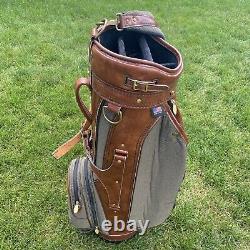 Vintage Burton Brown Leather Cart Golf Bag With Rain Cover Absolutely Mint USA