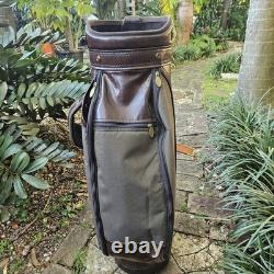 Vintage Burton Golf Bag 6 Way 4 Pockets Cart Carry Brown Gray Leather