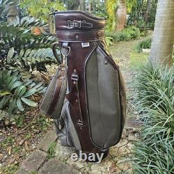 Vintage Burton Golf Bag 6 Way 4 Pockets Cart Carry Brown Gray Leather
