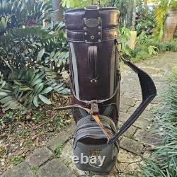 Vintage Burton Golf Bag 6 Way 4 Pockets Cart Carry Brown Gray Leather