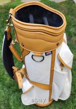 Vintage Burton Leather Golf Bag Canvas 6-way cart Bag Tan & White Strap Pockets