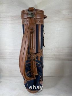 Vintage Daiwa Coach Collection Golf Bag 3-way Divider Navy Brown Tan Leather