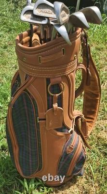 Vintage Daiwa Coach Collection Golf Bag 6-way Divider plaid Leather With Clubs