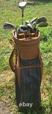 Vintage Daiwa Coach Collection Golf Bag 6-way Divider plaid Leather With Clubs