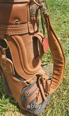 Vintage Daiwa Coach Collection Golf Bag 6-way Divider plaid Leather With Clubs