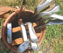 Vintage Daiwa Coach Collection Golf Bag 6-way Divider plaid Leather With Clubs
