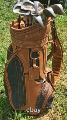 Vintage Daiwa Coach Collection Golf Bag 6-way Divider plaid Leather With Clubs