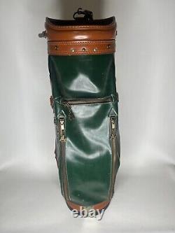 Vintage Hot-Z Golf Cart Bag 6 Way Green And Brown Leather