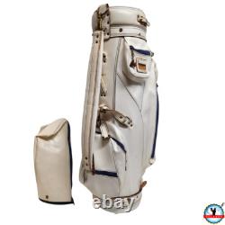 Vintage Hot Z White Faux Leather 3 Way Golf Cart Bag & Cover Made in USA