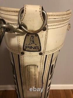 Vintage PING GOLF White & Black Leather Cart Carry 2-Way Bag with Cover Made USA