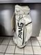 Vintage Ping Golf Cart Bag Vinyl White Black Leather Strap 6 Way Divider 90s Usa
