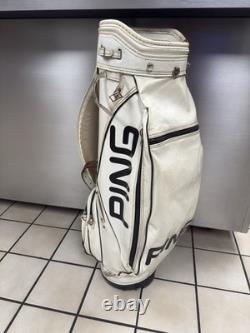 Vintage Ping Golf Cart Bag Vinyl White Black Leather Strap 6 Way Divider 90s USA