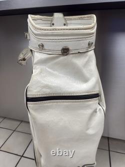 Vintage Ping Golf Cart Bag Vinyl White Black Leather Strap 6 Way Divider 90s USA