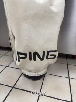 Vintage Ping Golf Cart Bag Vinyl White Black Leather Strap 6 Way Divider 90s USA