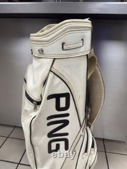 Vintage Ping Golf Cart Bag Vinyl White Black Leather Strap 6 Way Divider 90s USA