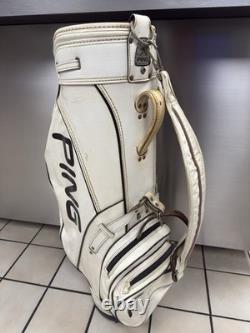 Vintage Ping Golf Cart Bag Vinyl White Black Leather Strap 6 Way Divider 90s USA