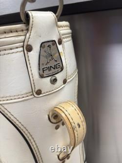 Vintage Ping Golf Cart Bag Vinyl White Black Leather Strap 6 Way Divider 90s USA