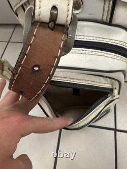 Vintage Ping Golf Cart Bag Vinyl White Black Leather Strap 6 Way Divider 90s USA