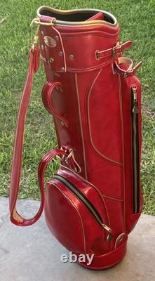 Vintage Ram Aries Golf Cart Bag 6-Way Divider Red Made In USA Rain Cover Strap
