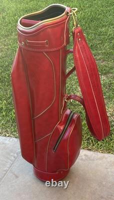 Vintage Ram Aries Golf Cart Bag 6-Way Divider Red Made In USA Rain Cover Strap