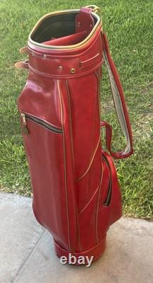 Vintage Ram Aries Golf Cart Bag 6-Way Divider Red Made In USA Rain Cover Strap