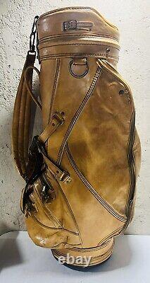 Vintage Titleist Brown Tan Leather Golf Bag Cart Bag 6-Way Divider Made in USA