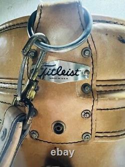 Vintage Titleist Brown Tan Leather Golf Bag Cart Bag 6-Way Divider Made in USA